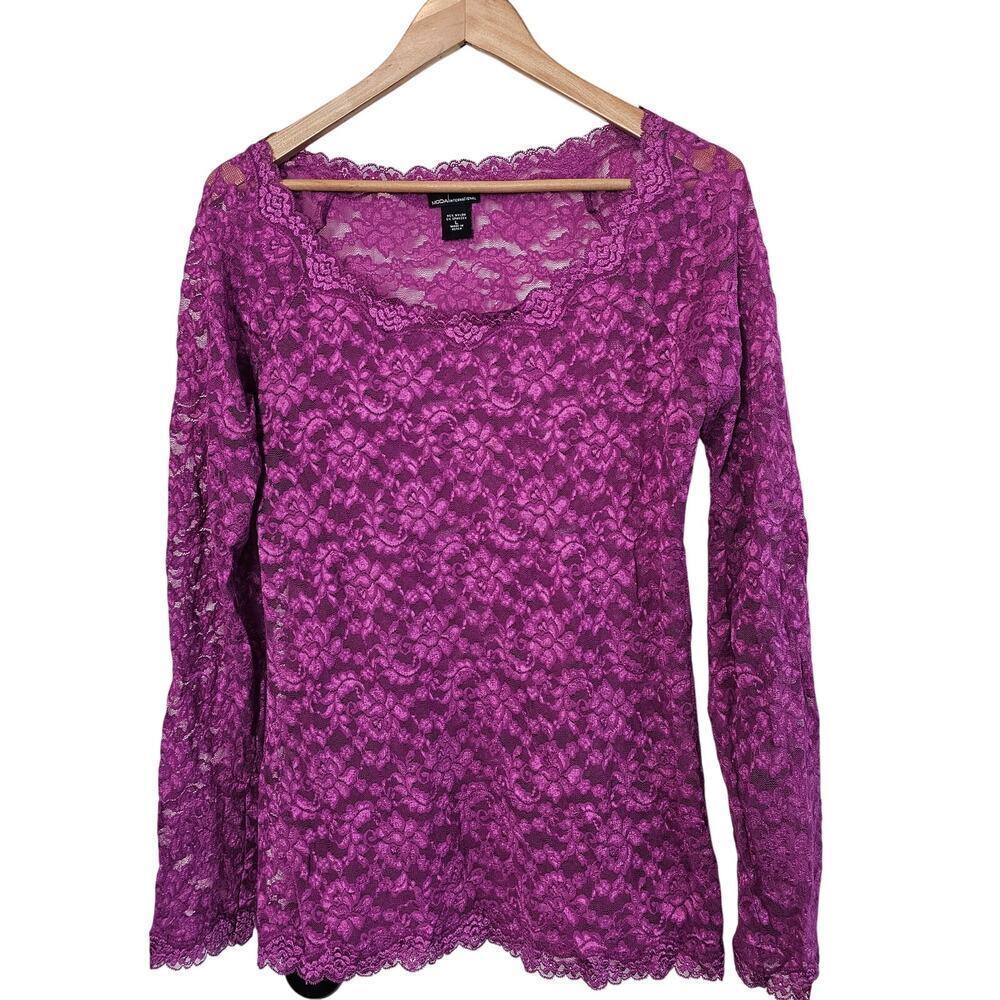 Y2K Purple Lace Blouse Womens Large Glam Whimsygoth Fairy Romantic Retro Sheer